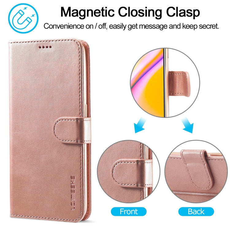 Rose gold flip leather case showing side clasp and front flap with card holder