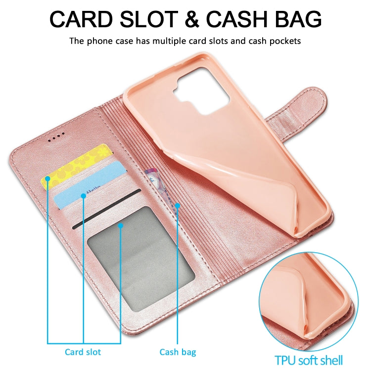 Rose gold flip leather case with card slots and cash pocket on the inner panel