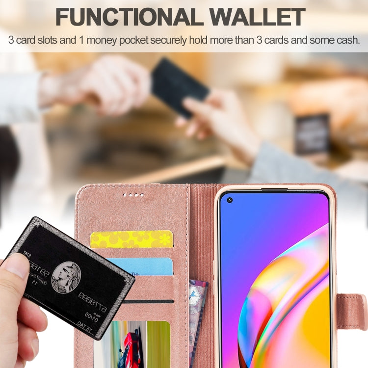 Rose gold flip leather wallet case with card slots and cash pocket interior