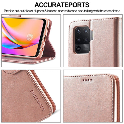 Rose gold flip leather phone case close-up with port cutouts and camera opening