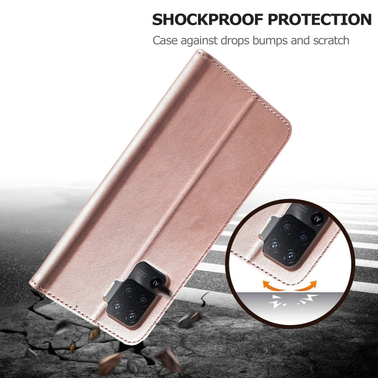 Rose gold flip leather wallet case with reinforced corners and camera cutout