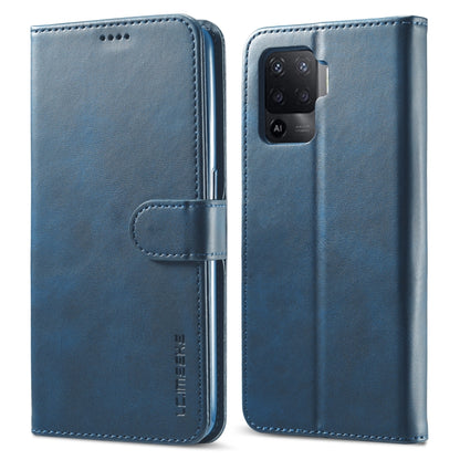 Blue flip leather wallet case with side clasp, card holder, and camera cutout