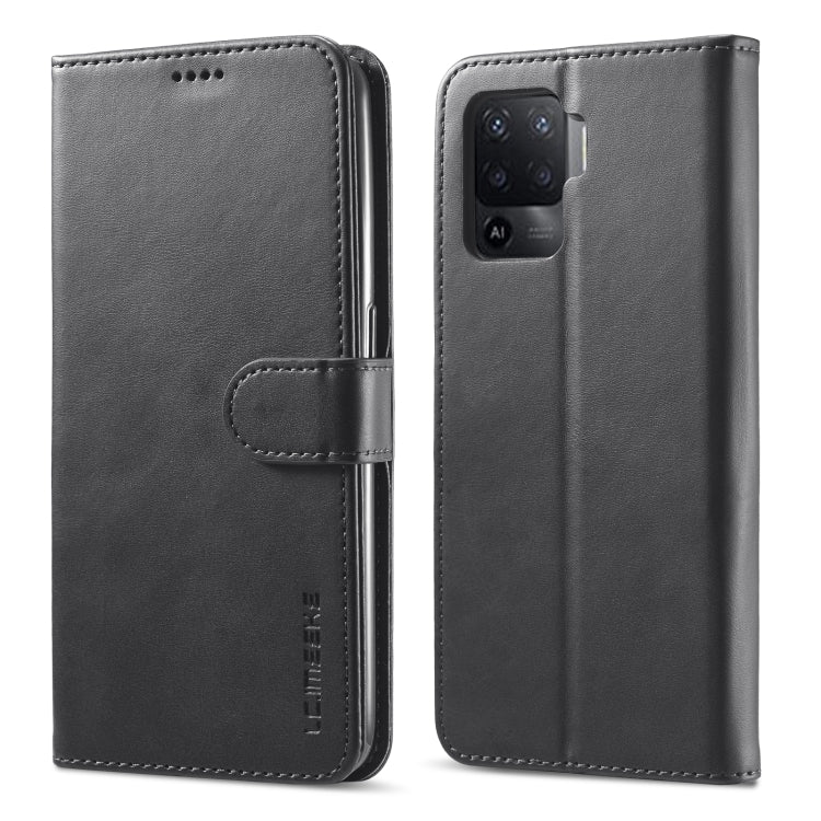 Black flip leather wallet case with side clasp and camera opening for phone