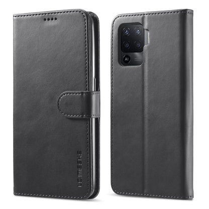 Black flip leather wallet case with side clasp and camera opening for phone