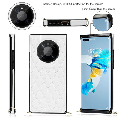 White quilted rhombus phone case with camera cutout and screen opening, shown front and back