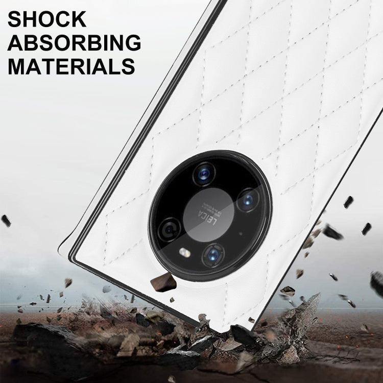 White quilted rhombus phone case with raised camera bezel for shock absorption