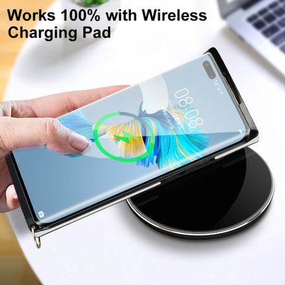 White quilted rhombus phone case with gold chain strap, compatible with wireless charging pad