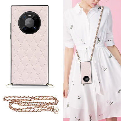 Pink rhombus quilt phone case with shockproof TPU shell and crossbody chain strap