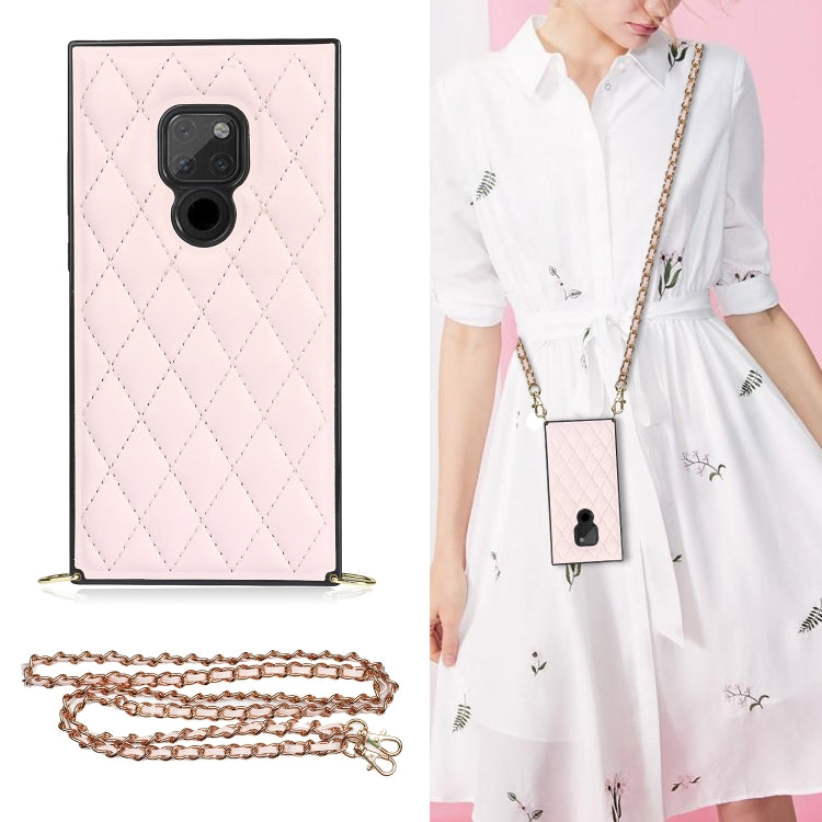 Pink rhombus quilt phone case with shockproof TPU shell and crossbody chain strap