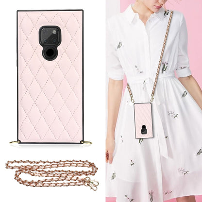 Pink rhombus quilt phone case with shockproof TPU shell and crossbody chain strap