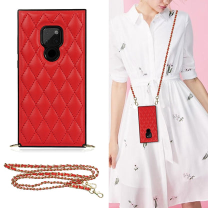 Red quilted rhombus phone case with camera openings, TPU shockproof, paired with chain strap