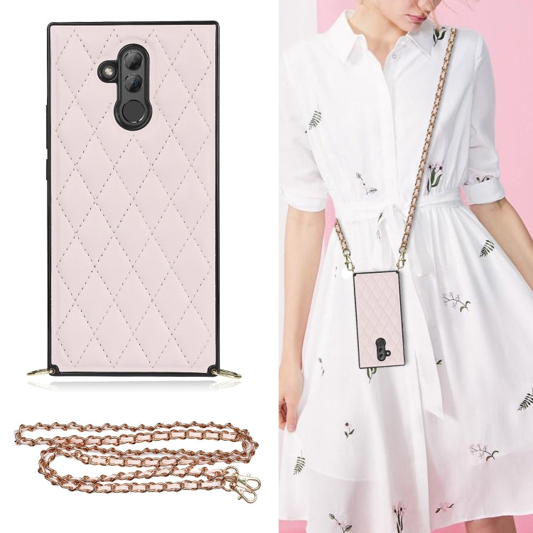 Pink rhombus quilt phone case with shockproof TPU shell and crossbody chain strap
