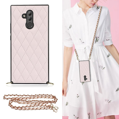 Pink rhombus quilt phone case with shockproof TPU shell and crossbody chain strap