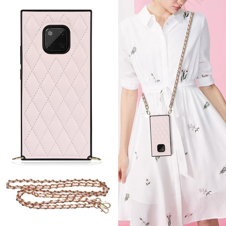 Pink rhombus quilt phone case with shockproof TPU shell and crossbody chain strap