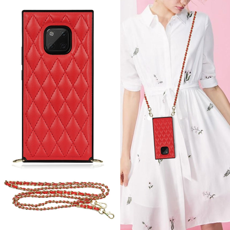 Red quilted rhombus phone case with camera cutout, TPU shockproof, with chain strap