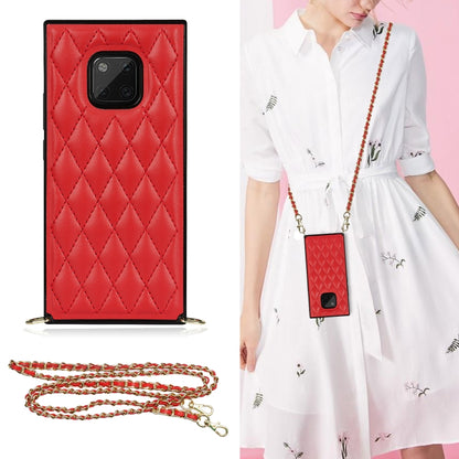 Red quilted rhombus phone case with camera cutout, TPU shockproof, with chain strap