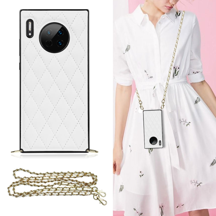 White rhombus quilt phone case with shockproof TPU shell and crossbody chain strap