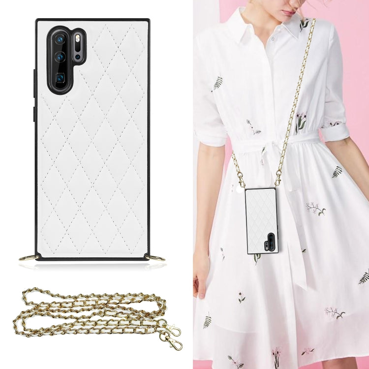 White rhombus quilt phone case with shockproof TPU shell and crossbody chain strap