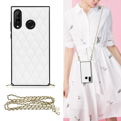 White rhombus quilt phone case with shockproof TPU shell and crossbody chain strap