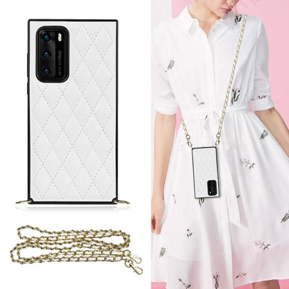 White rhombus quilt phone case with shockproof TPU shell and crossbody chain strap