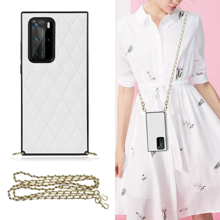 White rhombus quilt phone case with shockproof TPU shell and crossbody chain strap