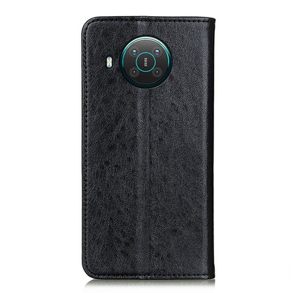 Black leather flip phone case with camera cutout and button openings