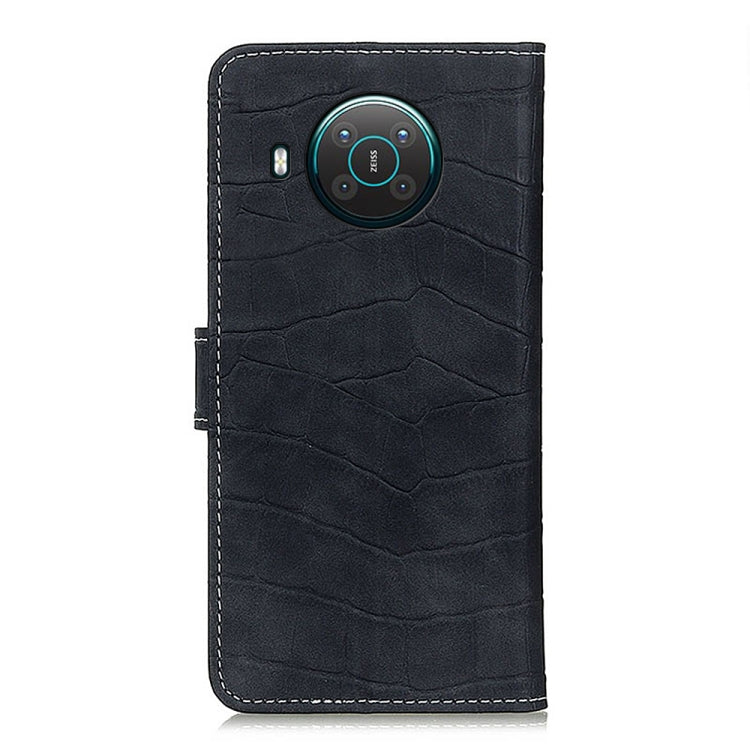 Black crocodile-texture flip phone case with camera cutout and stitched edges