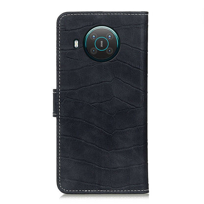 Black crocodile-texture flip phone case with camera cutout and stitched edges