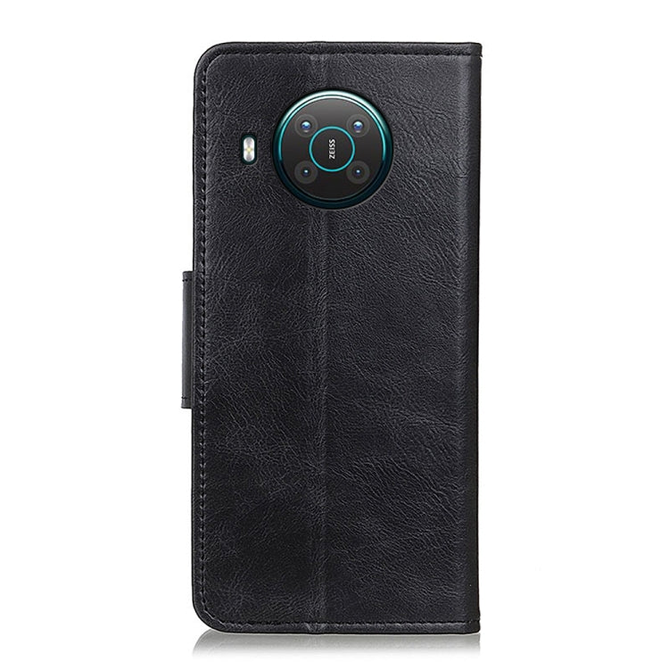 Black leather flip phone case with camera cutout and phone back protection