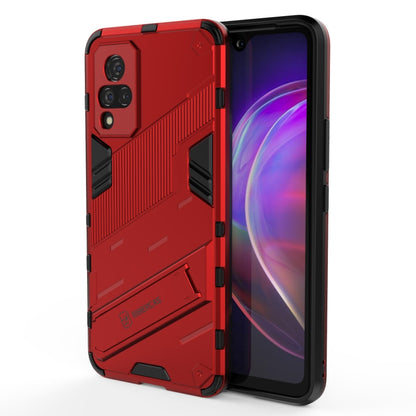 Rugged shockproof phone case, red TPU armor with textured grip and camera protection