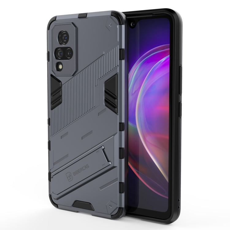 Grey rugged shockproof smartphone case with side grip and camera cutouts