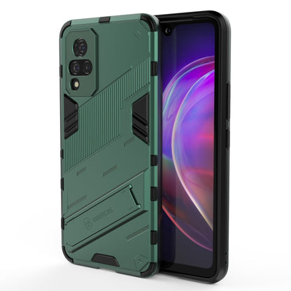 Green rugged shockproof smartphone case with raised edges and camera cutouts