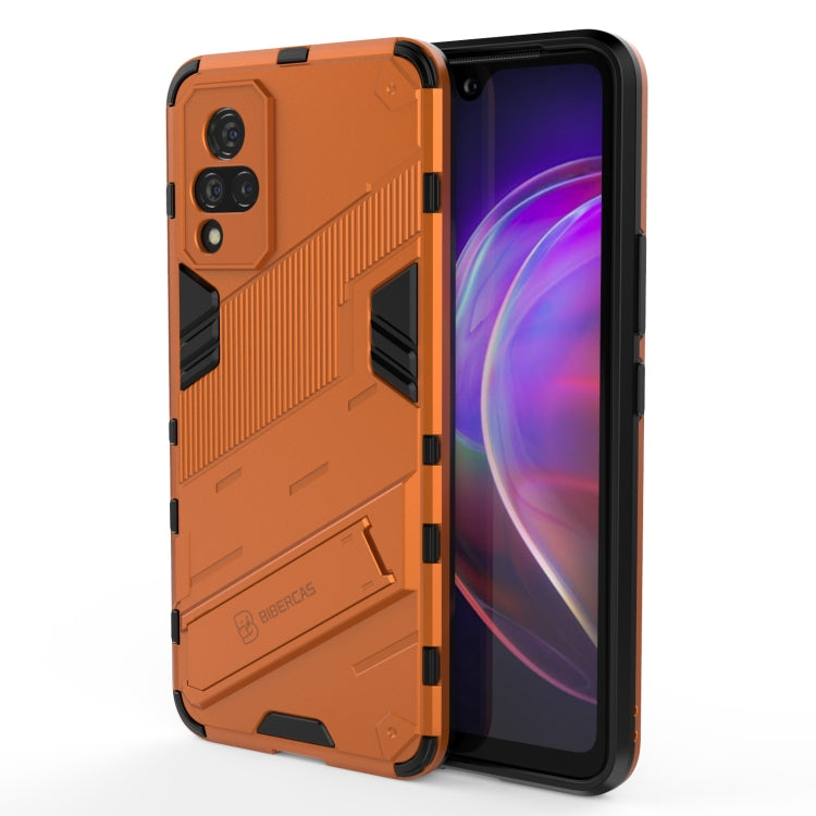 Orange rugged shockproof phone case with textured armor and camera cutouts