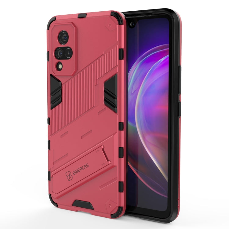 Red rugged shockproof phone case with textured armor, camera cutouts, and side grips