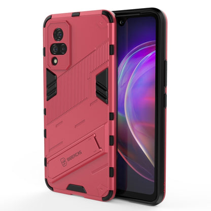 Red rugged shockproof phone case with textured armor, camera cutouts, and side grips