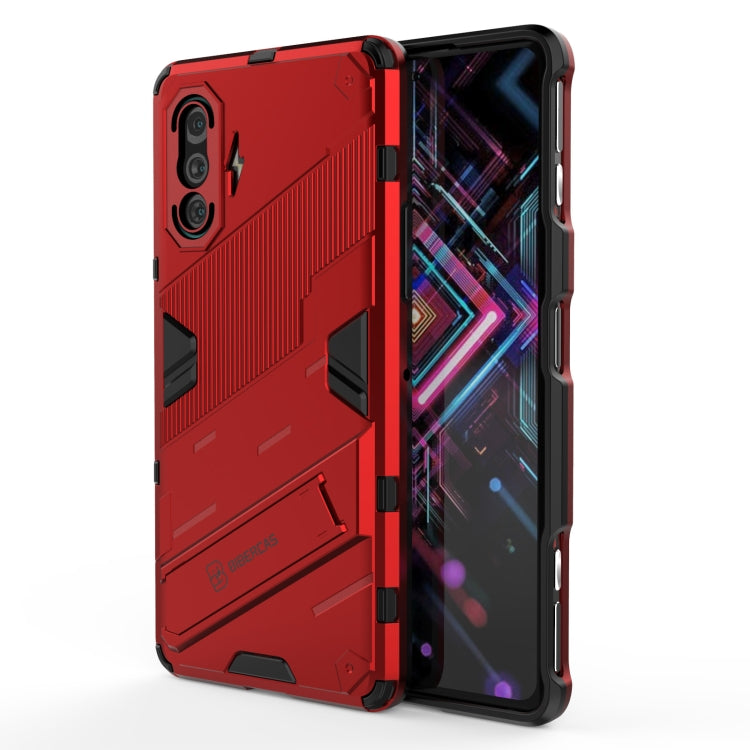 Rugged shockproof phone case, red TPU armor with raised edges and front cover