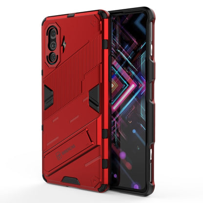 Rugged shockproof phone case, red TPU armor with raised edges and front cover