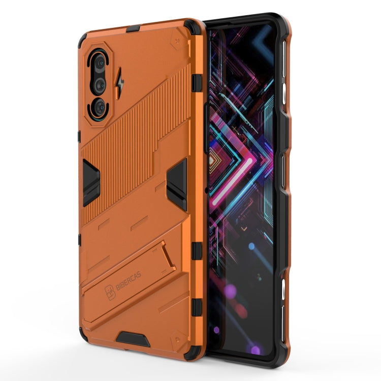 Orange rugged shockproof phone case, front and back protection with camera cutouts