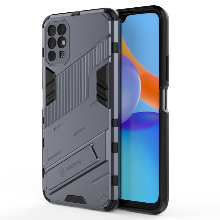 Grey rugged shockproof smartphone case with textured grip and camera cutouts