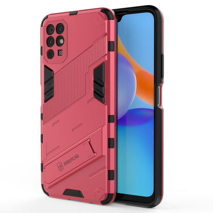 Red rugged shockproof phone case with protective side rails and camera cutouts
