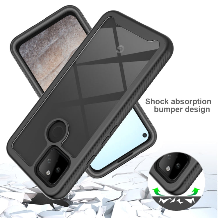Black shockproof phone case with rugged bumper, front and back angle views.