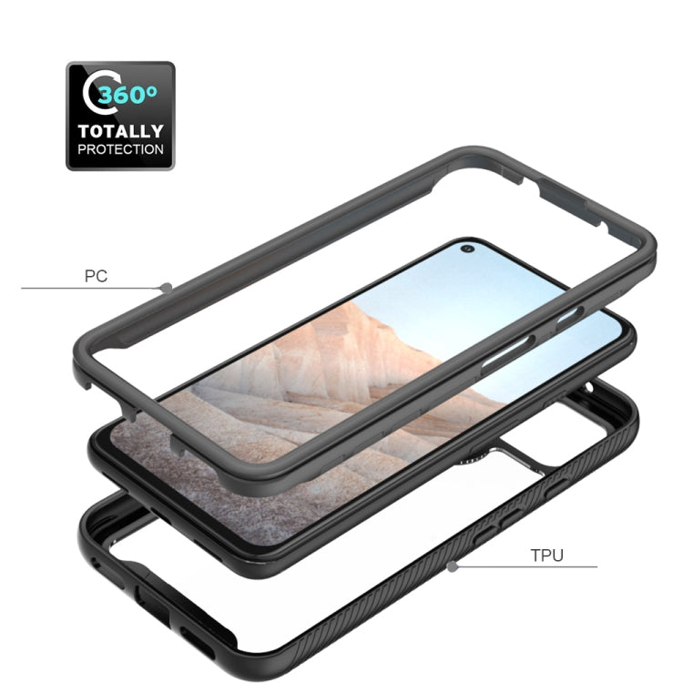 Black shockproof phone case with TPU bumper, protective front bezel and back cover.