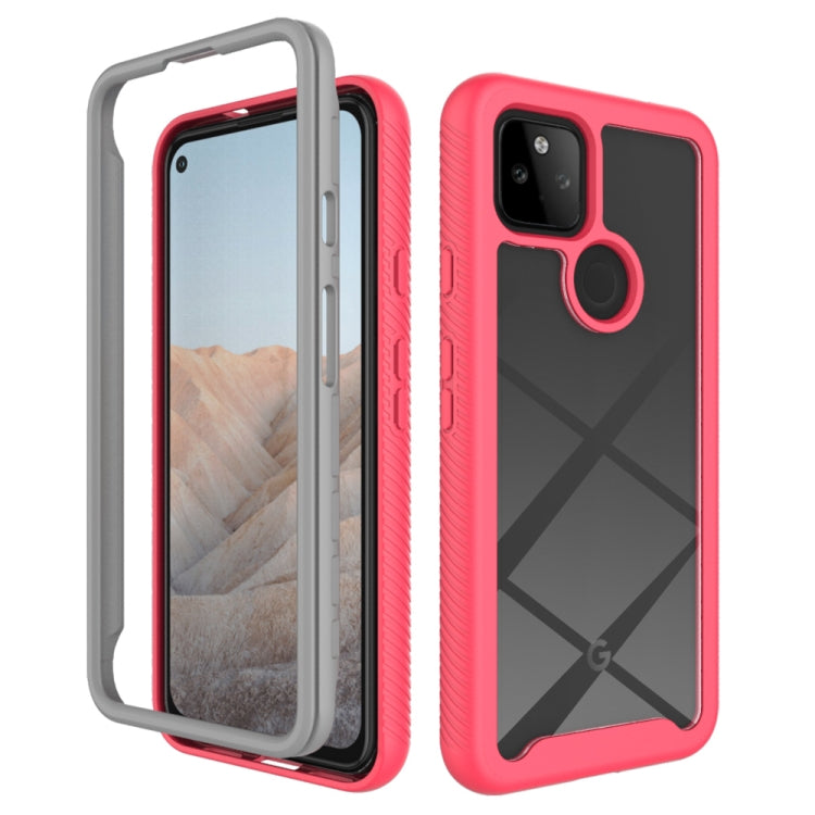 Rose red shockproof phone case with geometric pattern, front and back views.