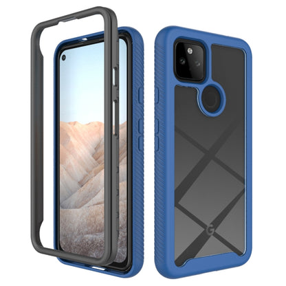 Royal blue shockproof phone case with geometric back, front and back views.