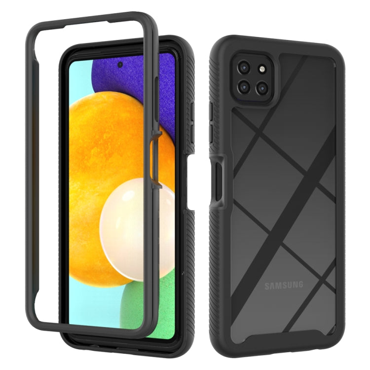 Black shockproof PC+TPU phone case with textured sides and camera-ring cutout