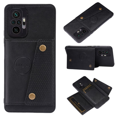 Black double-buckle shockproof magnetic phone case with card slot and holder