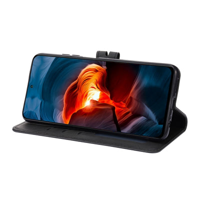 Black flip leather phone case with kickstand viewing flap