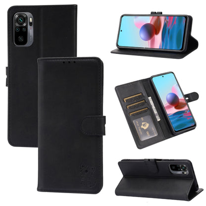 Black flip leather phone case with cat emboss, card slots, and magnetic holder