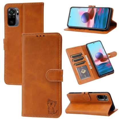 Tan flip leather phone case with cat emboss, card slots, and magnetic holder