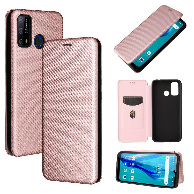 Pink carbon fiber texture horizontal flip phone case with card slot and magnetic closure